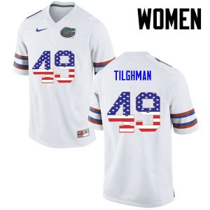 Women's Florida Gators #49 Jacob Tilghman NCAA Nike White USA Flag Fashion Authentic Stitched College Football Jersey KQY7462VB